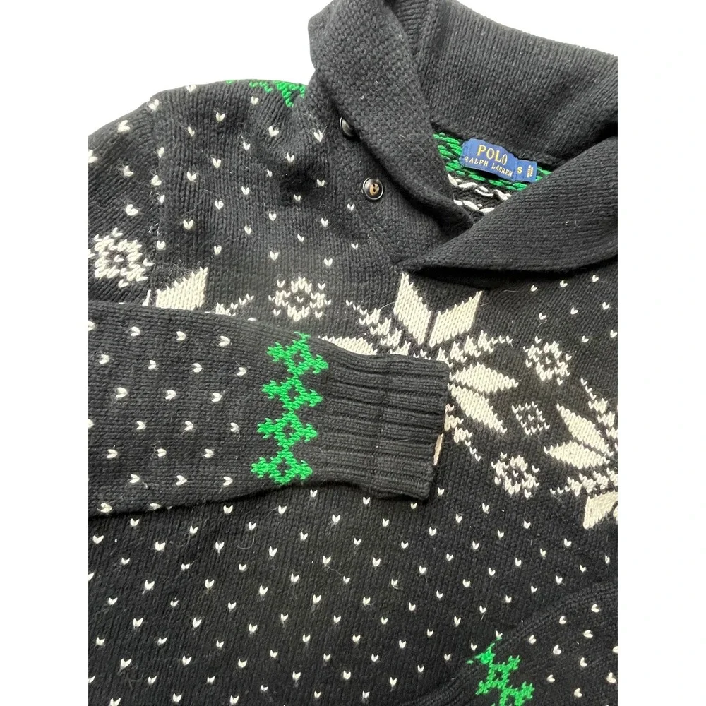 Polo Ralph Lauren Mens S Fair Isle Snowflake Shawl Collar Sweater cashmere blend